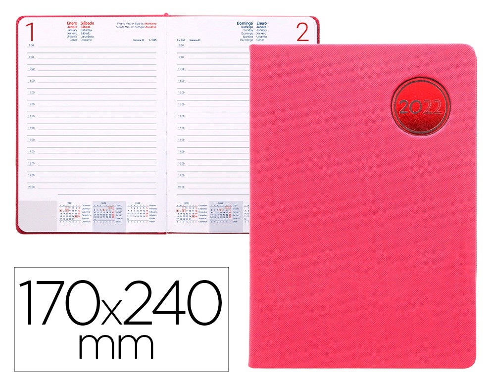 agenda encuadernada liderpapel kilkis 17x24 cm 2022 dia pagina color rosa papel 70 gr