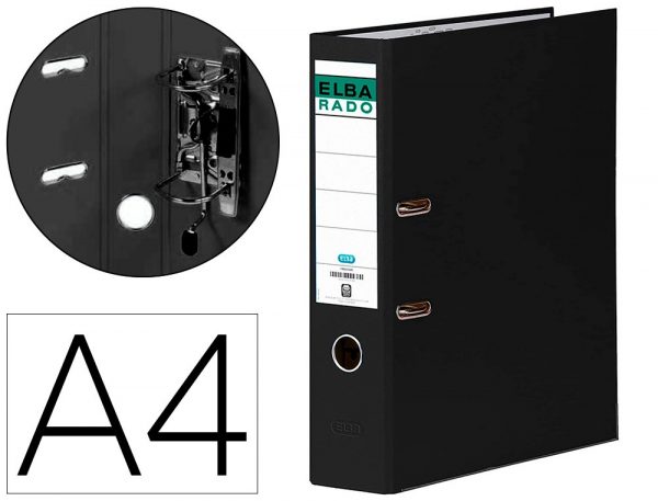 archivador de palanca elba chic carton forrado pvc con rado din a4 lomo de 80 mm negro