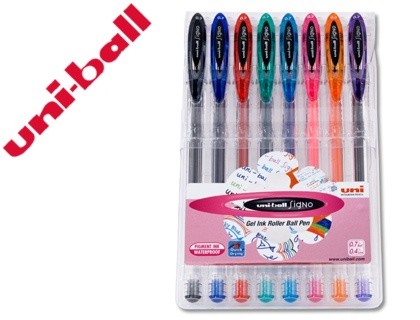 boligrafo uni ball um 120 signo 0 7 mm tinta gel estuche de 8 colores basicos