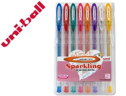 boligrafo uni ball um 120 signo 0 7 mm tinta gel estuche de 8 colores con purpurina