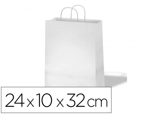 bolsa de papel basika celulosa blanco asa retorcida tamano s 240x100x320 mm pack indivisible 250 uds