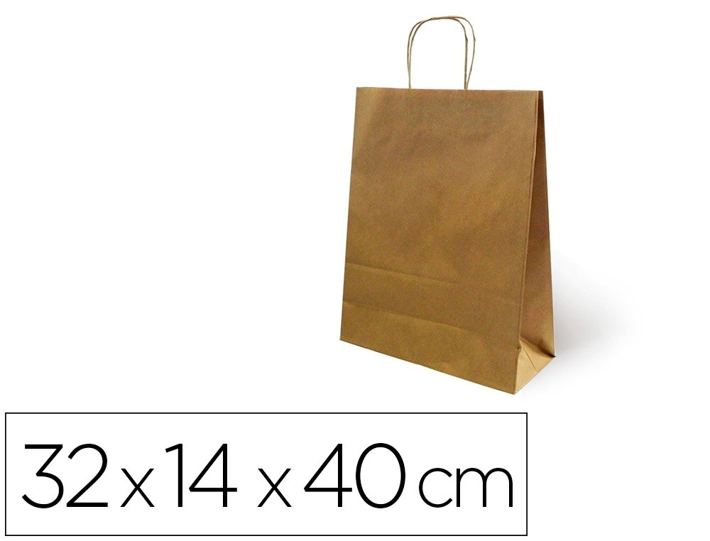 bolsa de papel basika kraft reciclado asa retorcida liso natural tamano l 320x140x400 mm pack indivisible 250 uds