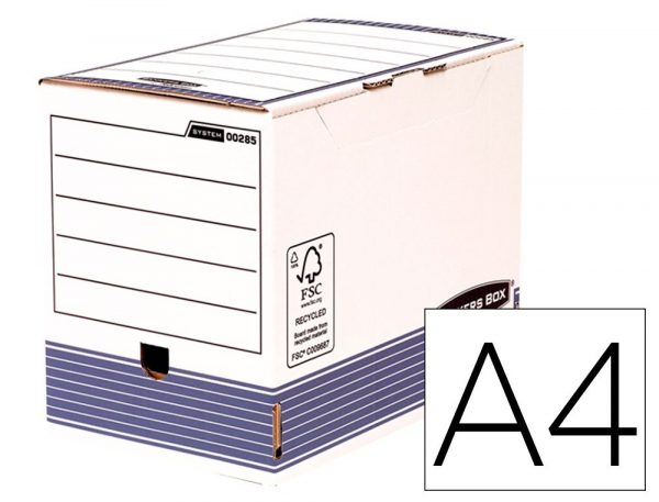 caja archivo definitivo fellowes a4 carton reciclado 100 lomo 200 mm montaje automatico color azul