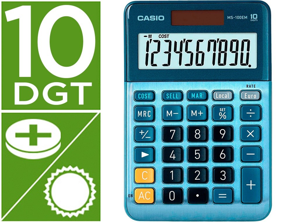 calculadora casio ms 100em sobremesa 10 digitos tx tecla doble cero color azul