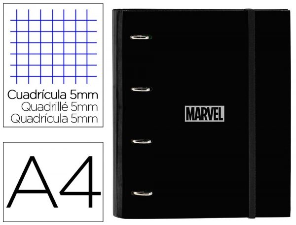 carpeta con recambio safta din a4 tapa forrada 100 h 60 gr cuadro 5 mm marvel 270x35x320 mm