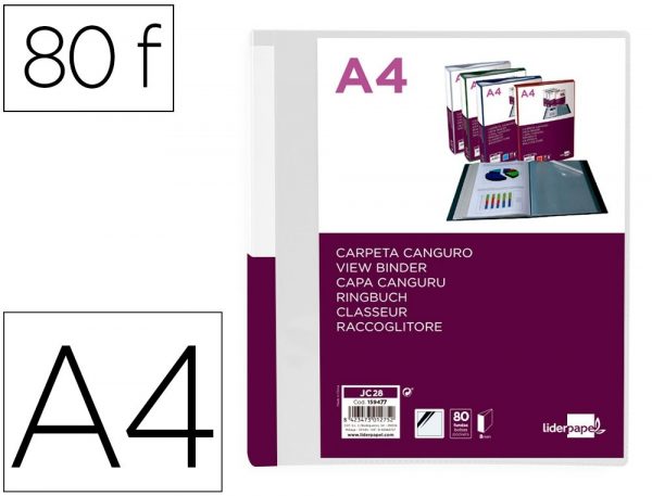 carpeta liderpapel 80 fundas canguro pp din a4 transparenteportada y lomo personalizable