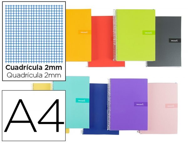 cuaderno espiral liderpapel a4 crafty tapa forrada 80h 90 gr milimetrado 2 mm colores surtidos