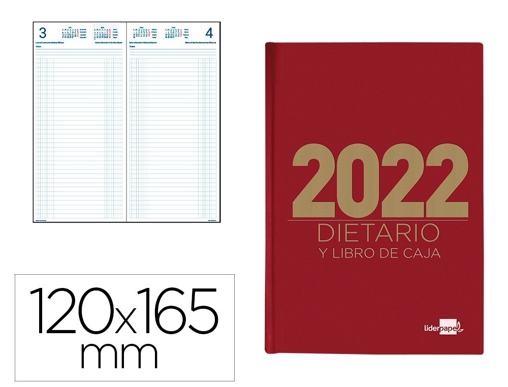 dietario liderpapel 12x165 cm 2022 octavo papel 70 gr rojo