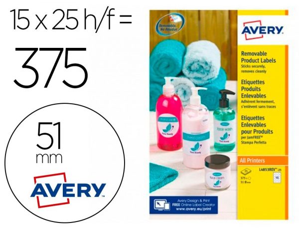 etiqueta adhesiva avery blanca redonda removible para impresora laser inyeccion tinta fotocopiadora 51 mm