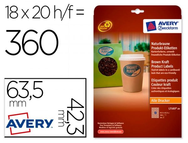 etiqueta adhesiva avery kraft efecto carton ovalada 63 5x42 3 mm removible para laser ink jet