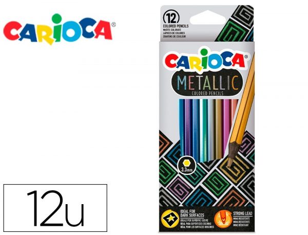 lapices de colores carioca metallic hexagonal mina 3 3 mm caja de 12 colores surtidos