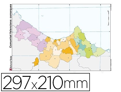 mapa mudo color din a4 comunidad valenciana politico pack indivisible 100 uds