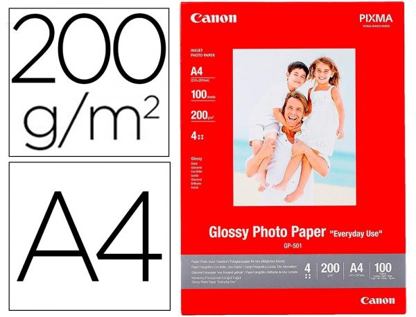 papel fotografico canon pixma brillo din a4 200g m2 ink jet paquete de 100 hoas