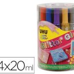 purpurina pegamento uhu glitter glue mix bote 24 unidades colores surtidos 20 ml