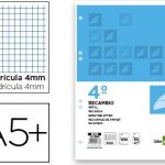 recambio liderpapel cuarto 100 hojas 60g m2 cuadro 4mm con m argen 6 taladros