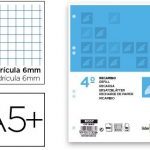 recambio liderpapel cuarto 100 hojas 60g m2 cuadro 6mm con m argen 6 taladros