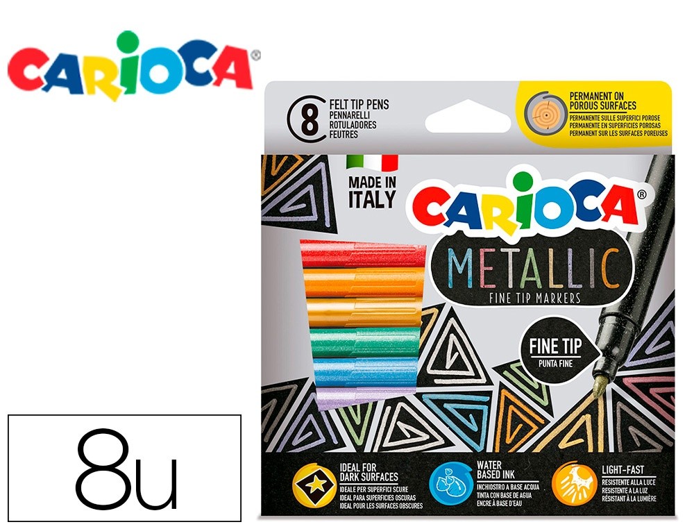 rotulador carioca metallic punta fina caja de 8 colores surtidos