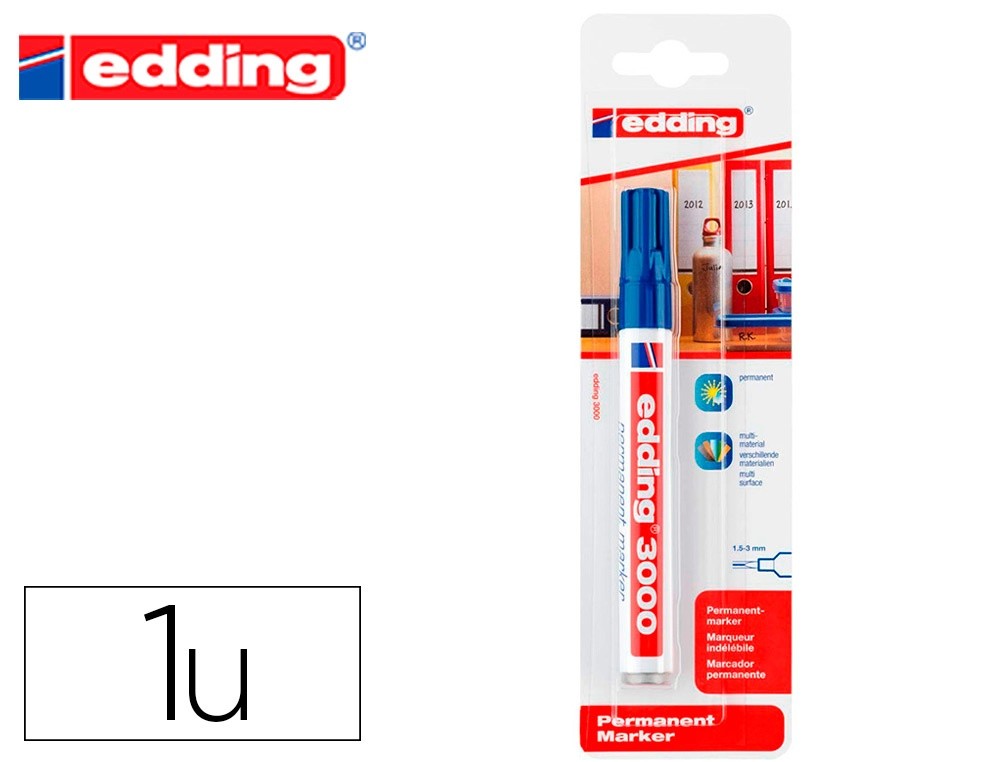 rotulador edding marcador permanente 3000 azul n 3 punta redonda 1 5 3 mm blister de 1 unidad