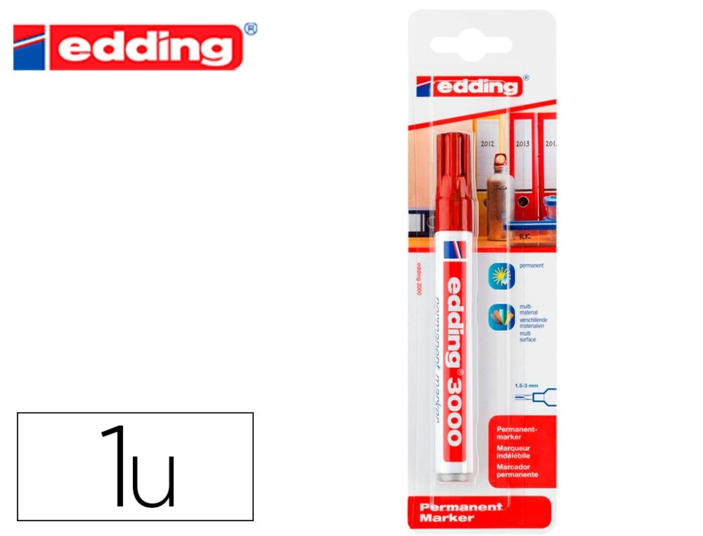 rotulador edding marcador permanente 3000 rojo n 2 punta redonda 1 5 3 mm blister de 1 unidad