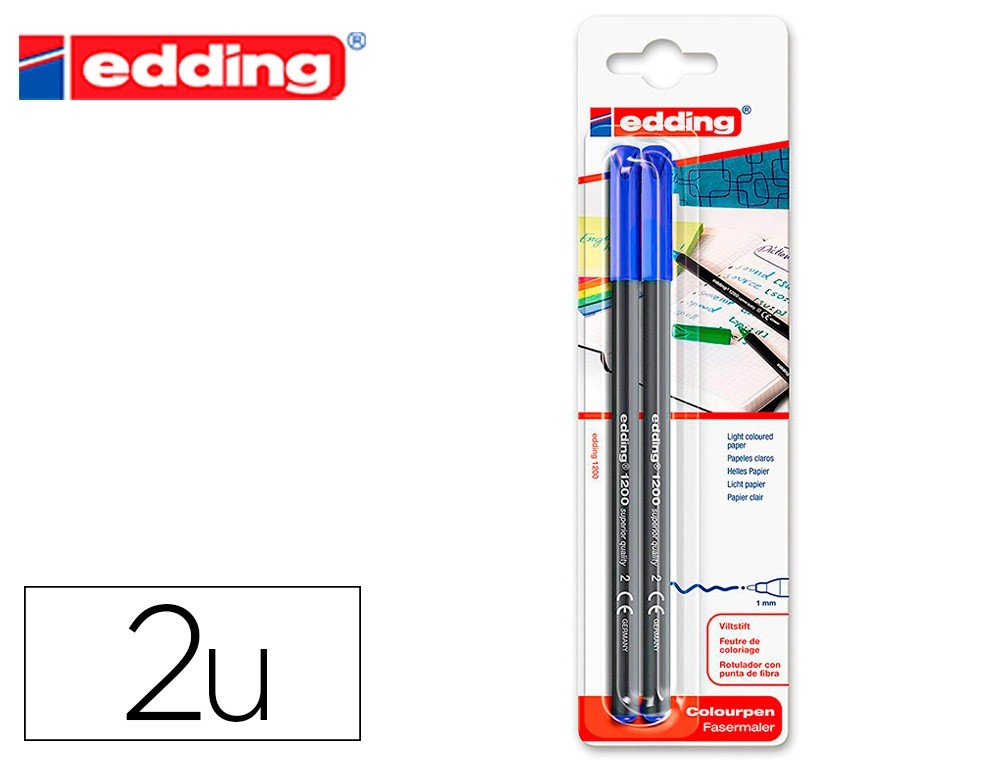 rotulador edding punta fibra 1200 azul n 3 punta redonda 0 5 mm blister de 2 unidades