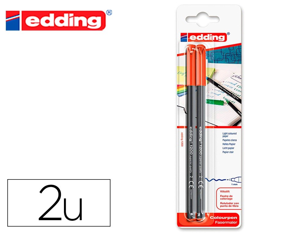 rotulador edding punta fibra 1200 rojo n 2 punta redonda 0 5 mm blister de 2 unidades