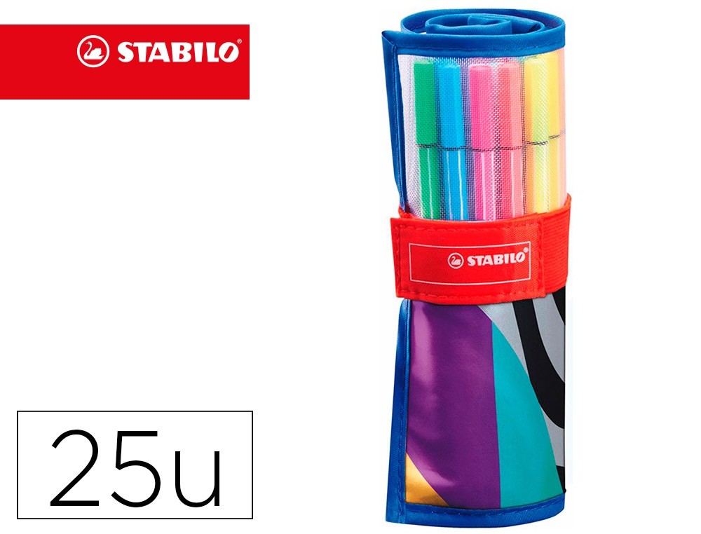 rotulador stabilo punta de fibra pen 68 arty estuche rollerset de 25 unidades colores surtidos