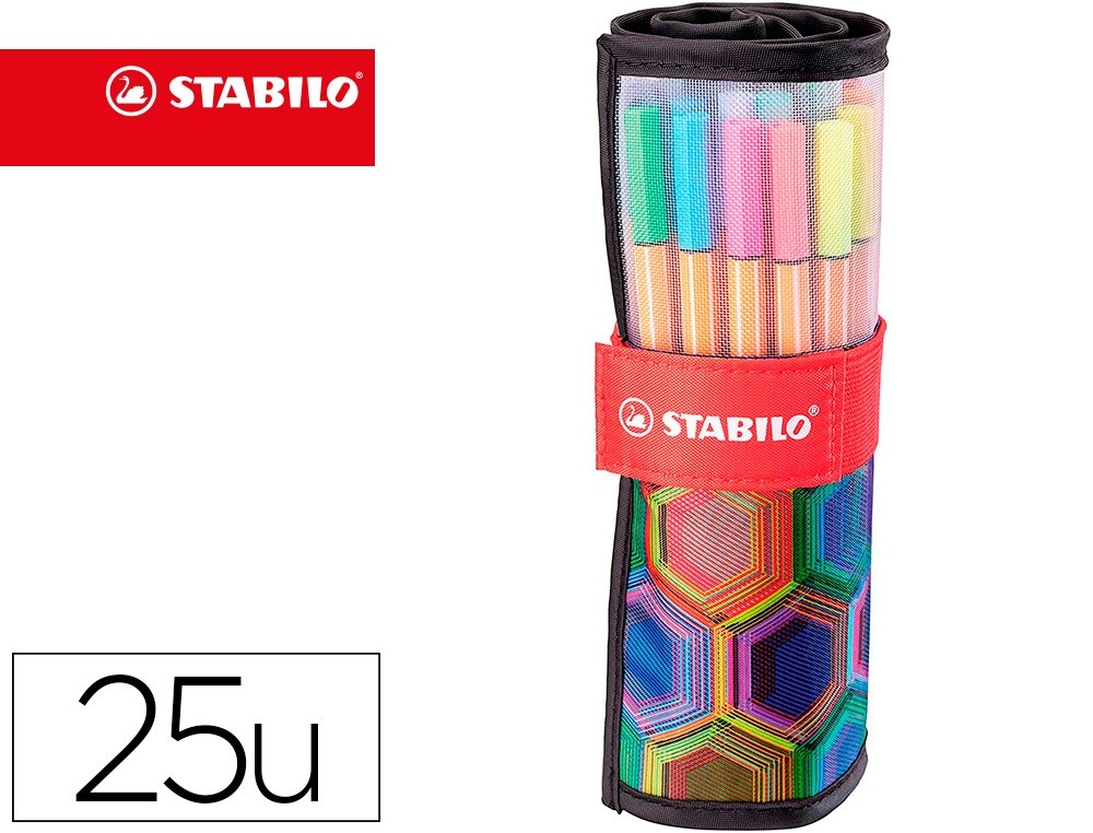 rotulador stabilo punta de fibra point 88 art estuche rollerset de 25 unidades colores surtidos