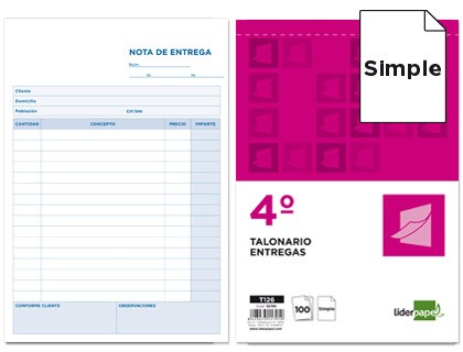 talonario liderpapel entregas cuarto original t126