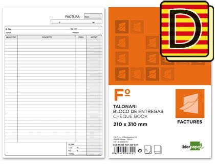 talonario liderpapel facturas folio original y copia t223 con i v a texto en catalan