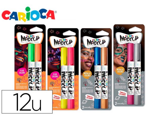 barra de maquillaje carioca mask up neon metallic expositor 12 blister de 2 barras colores surtidos