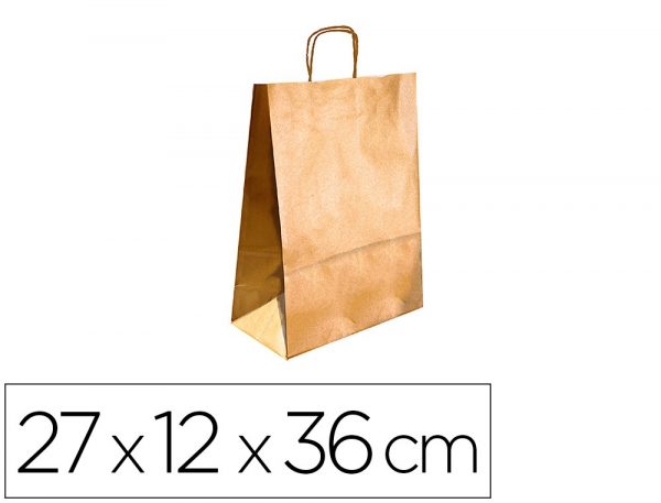 bolsa kraft q connect oro asa retorcida 270x120x360 mm pack indivisible 25 uds