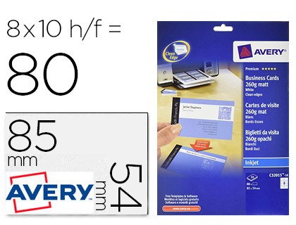 tarjeta de visita avery blanca mate 85x54 mm imprimible doble cara para ink jet 260 gr pack de 80